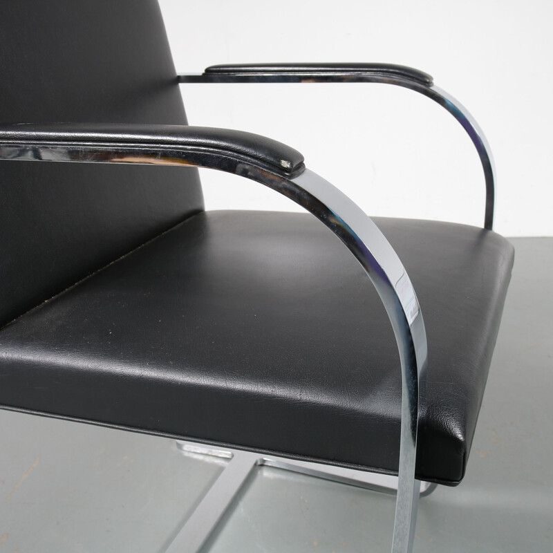 Vintage BRNO armchair for Knoll International in black leatherette and metal