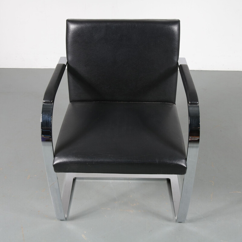 Vintage BRNO armchair for Knoll International in black leatherette and metal