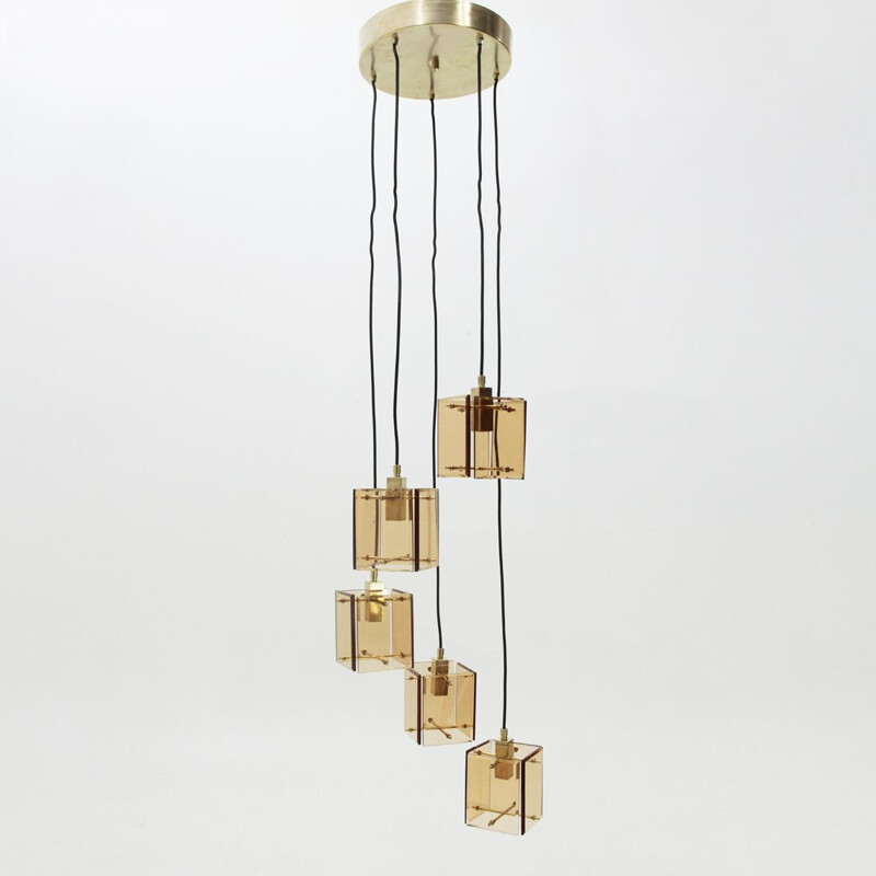 Vintage italian chandelier by Zero Quattro in glass and metal 1950s