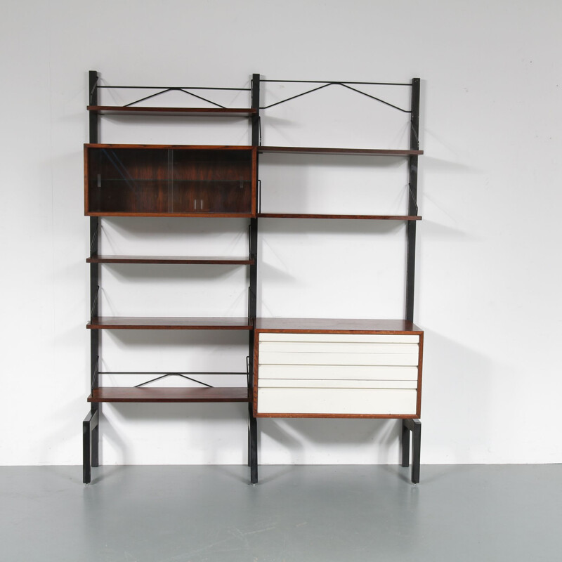 Vintage wall system by Cadovius in metal and rosewood 1960