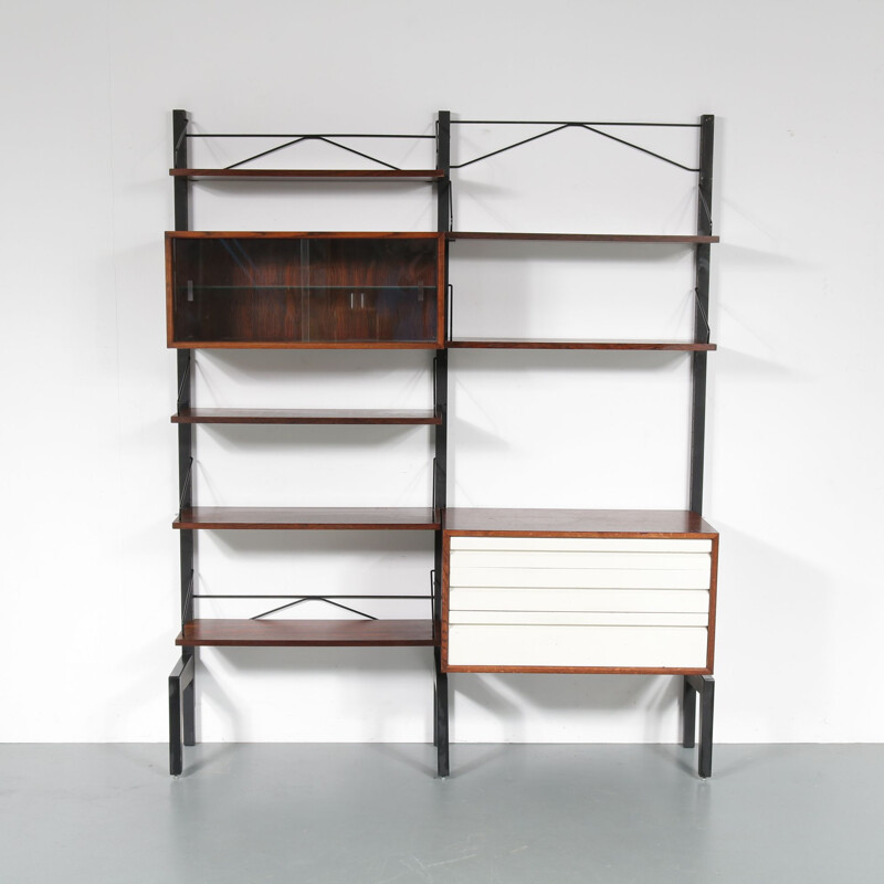 Vintage wall system by Cadovius in metal and rosewood 1960