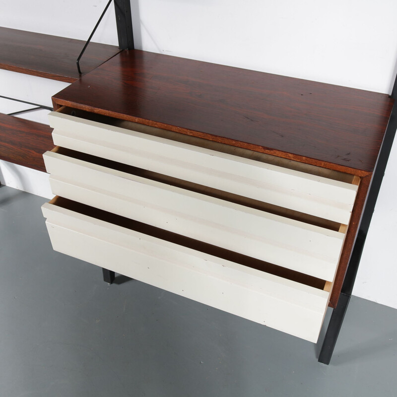 Vintage wall system by Cadovius in metal and rosewood 1960