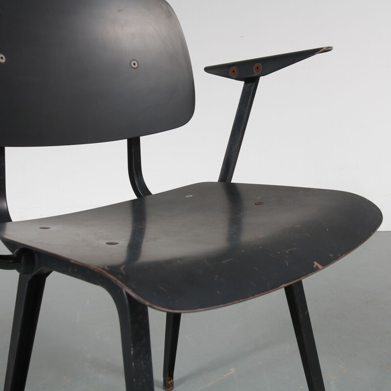 Vintage Revolt chair for Ahrend de Cirkel in black metal 1950