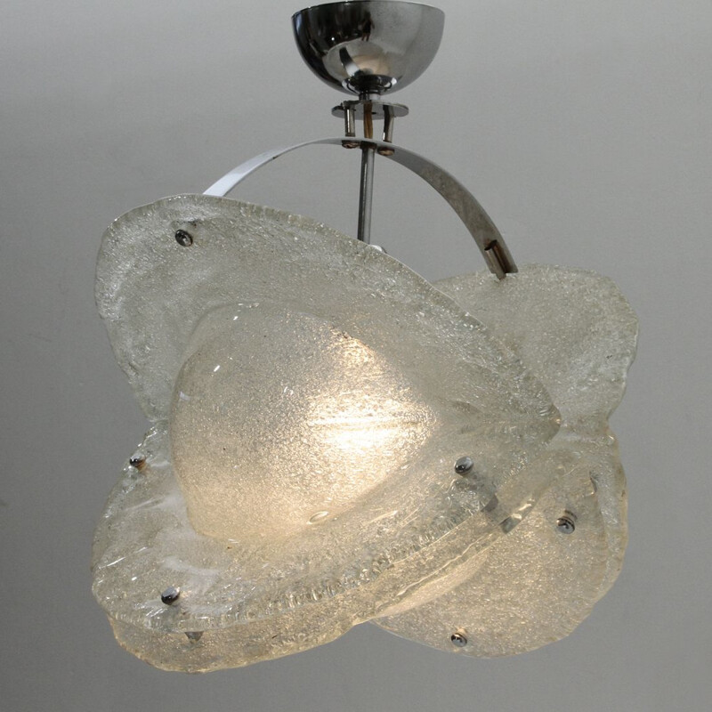 Lampada a sospensione in vetro di Murano grigio vintage 1970