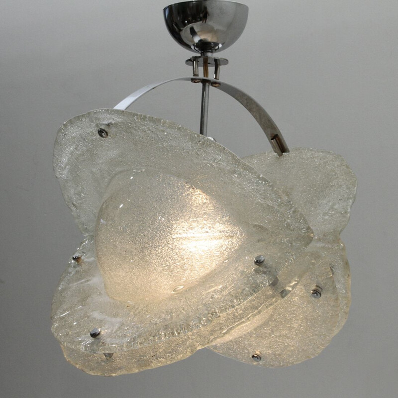 Vintage Italiaanse grijze Murano glas hanglamp 1970