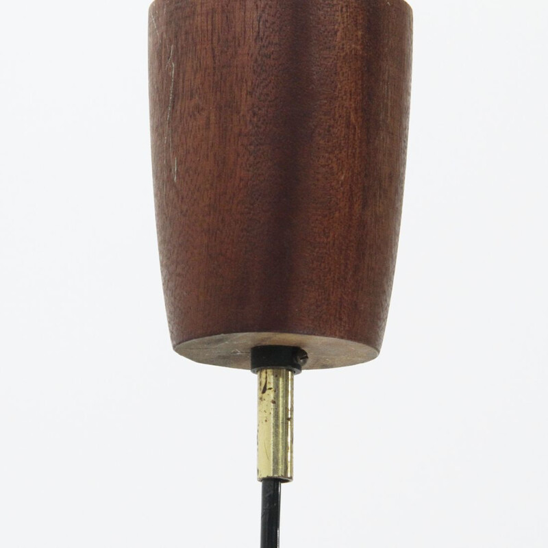 Vintage hanglamp van teakhout en opaline