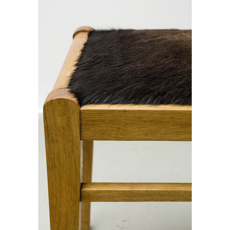 Vintage stool in wood and cow fur - 1950s