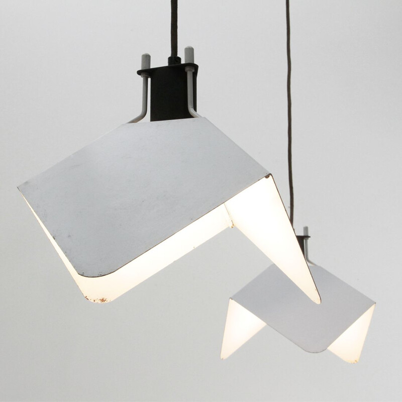 Pair of Triedro pendant lamps by Joe Colombo for Stilnovo