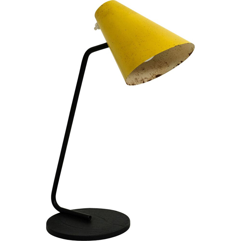 Vintage lamp in lacquered metal and yellow lacquered sheet metal