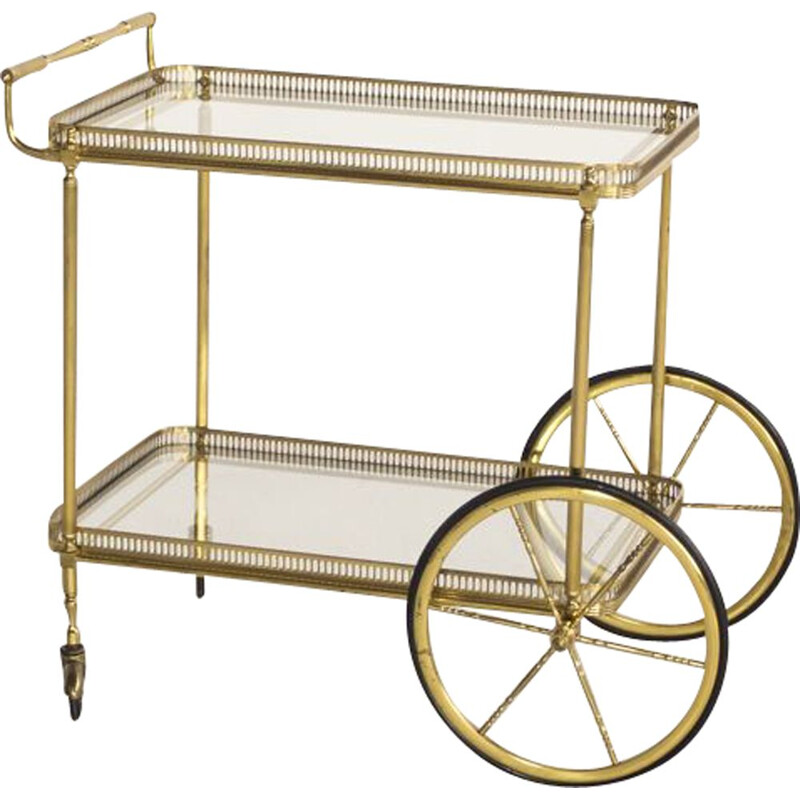 Vintage French serving cart in brass and glass by Maison Baguès