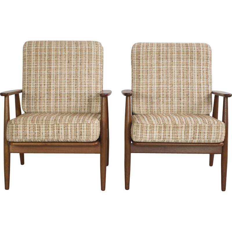 Set of 2 vintage Danish armchairs in solid teak