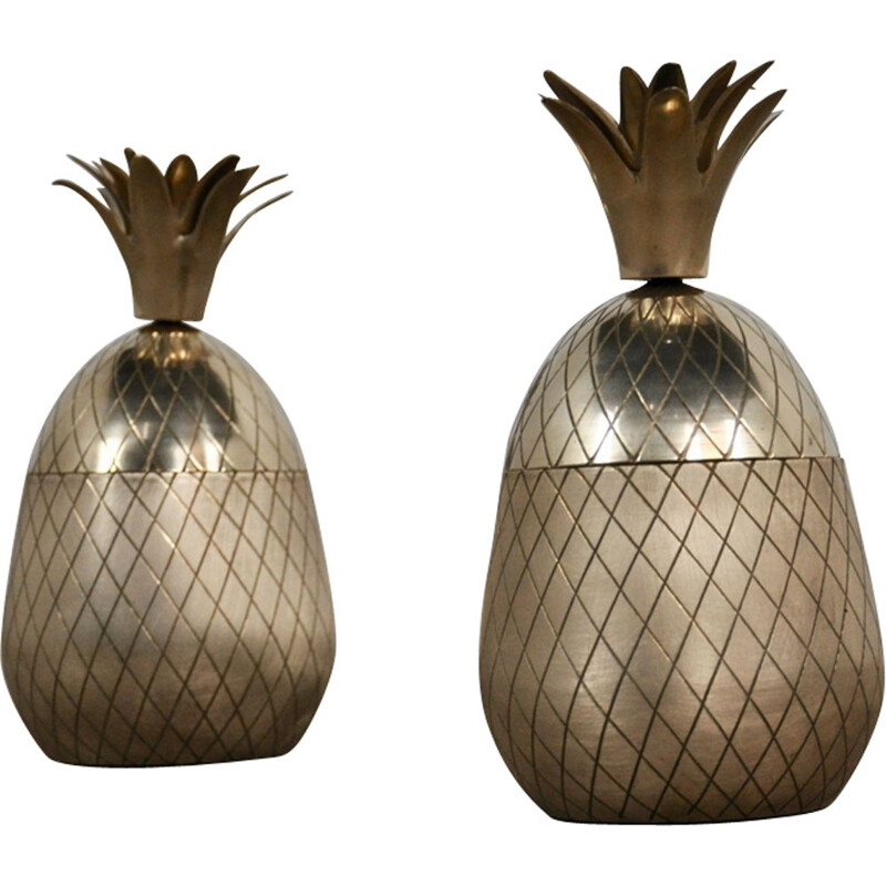 Pair of vintage brass pineapples pots for storage 1960