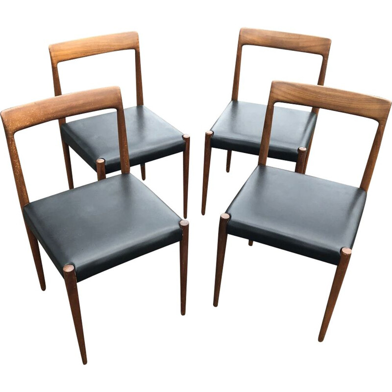 Série de 4 chaises vintage noires par Lübke en skaï 1960