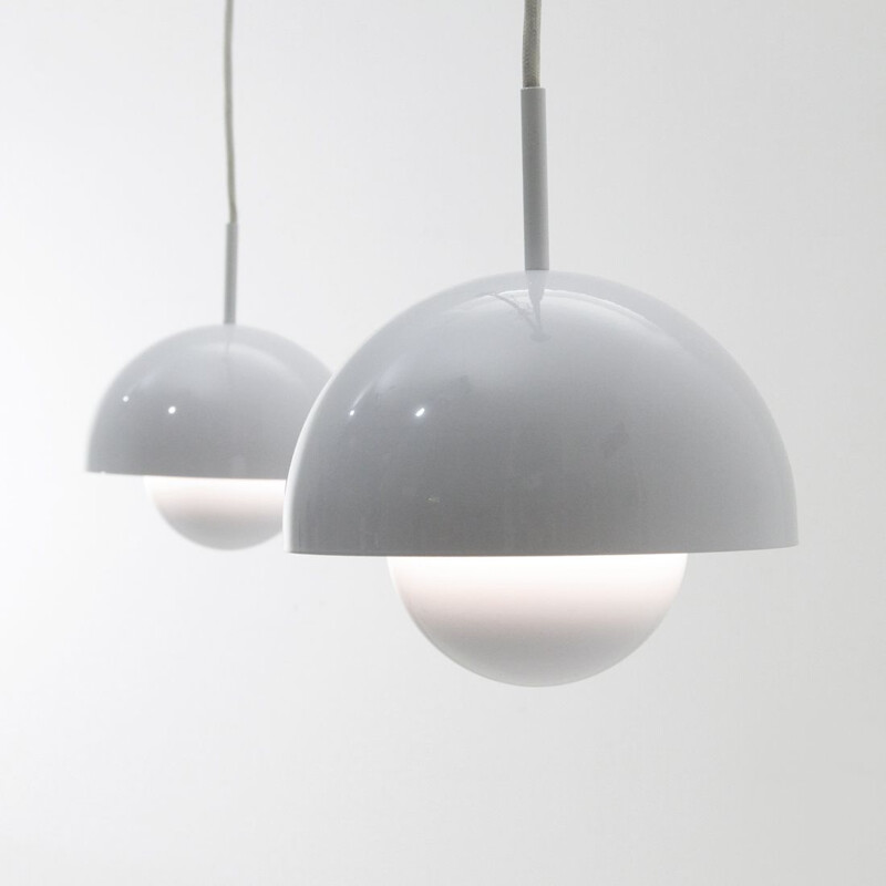 Pair of white pendant lamps by Egoluce