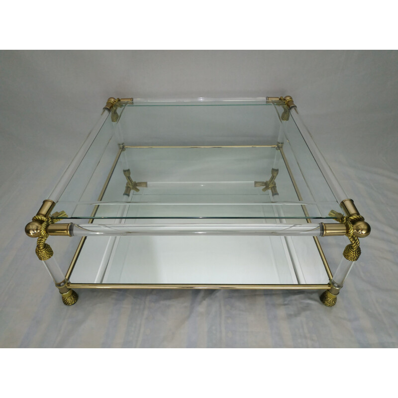 Vintage glass and gilded brass coffee table