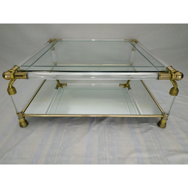 Vintage glass and gilded brass coffee table