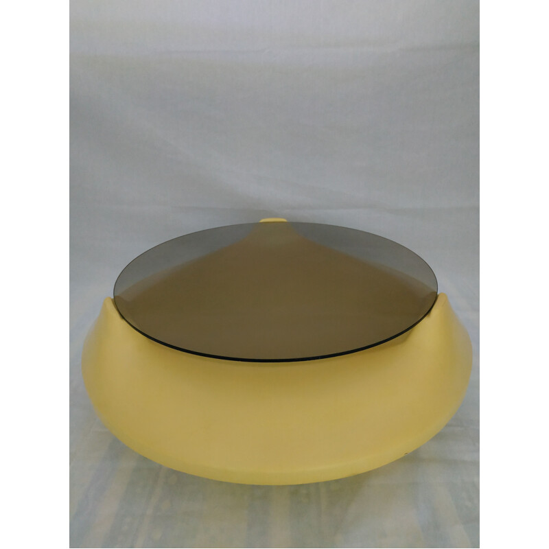Space Age coffee table with smoked glass top