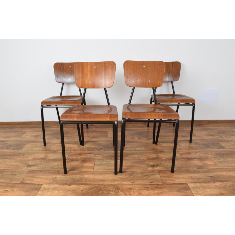 Set of 4 Danish school chairs in teak