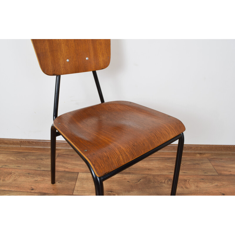 Set of 4 Danish school chairs in teak