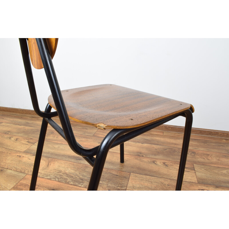 Suite de 4 chaises vintage en teck et acier noir
