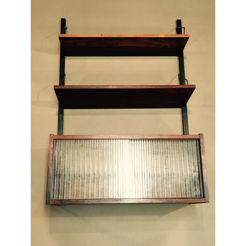 Vintage modular shelf in rosewood and brass