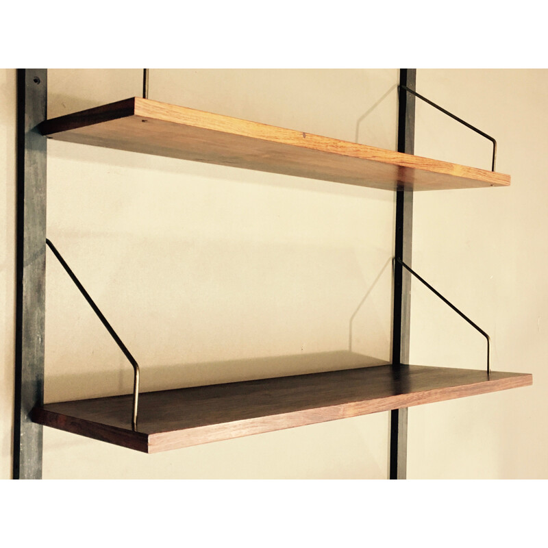 Vintage modular shelf in rosewood and brass