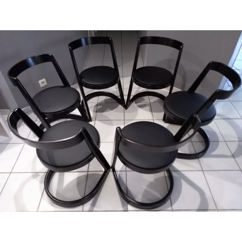 Suite de 6 chaises Halfa en hêtre noir