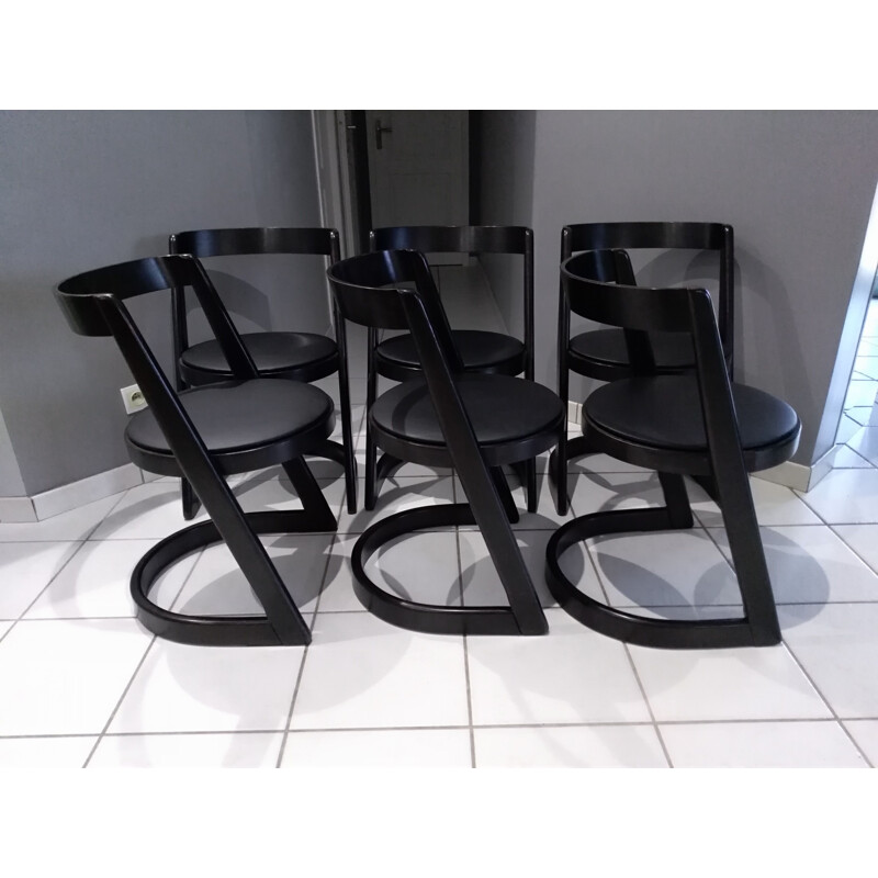 Suite de 6 chaises Halfa en hêtre noir