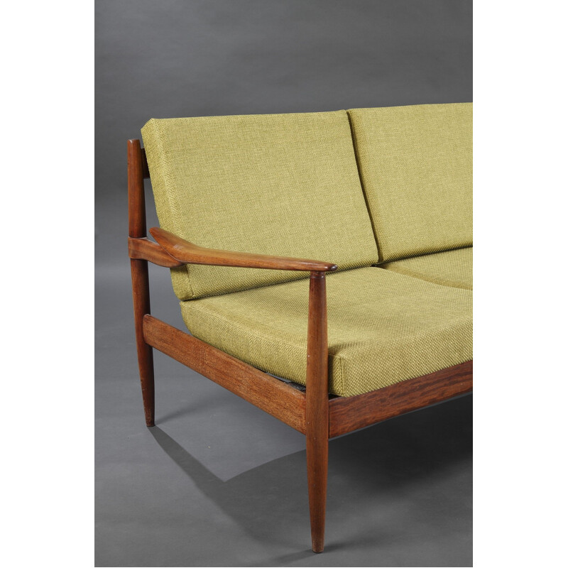 3 seater sofa in teak and green fabric, Grete JALK - 1950s