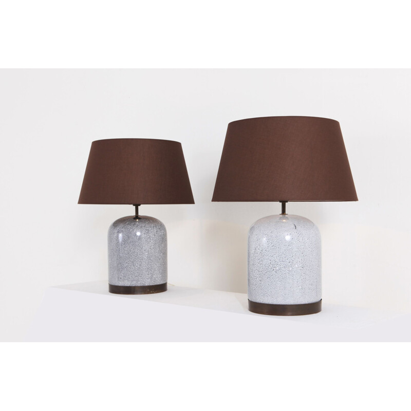 Set of 2 vintage Italian lamps in ceramic with brown shades