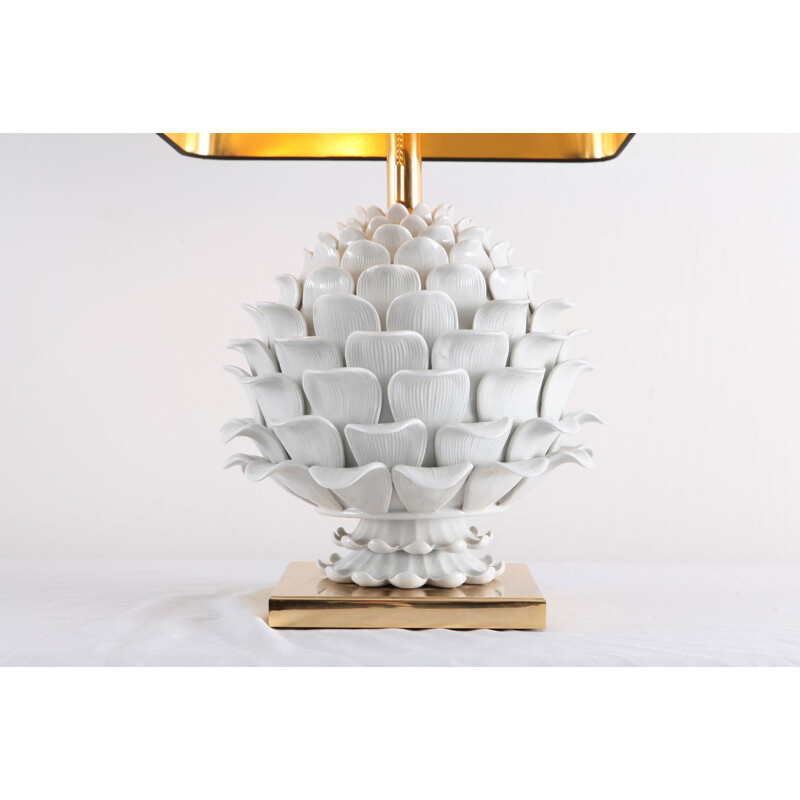 Vintage table lamp "Artichoke" in ceramic and brass