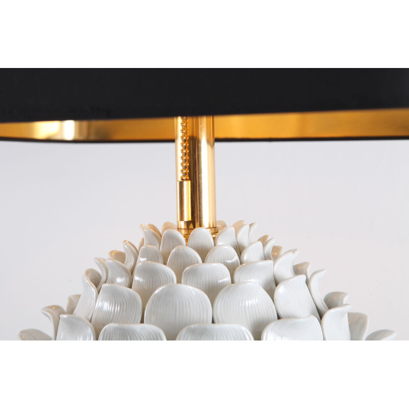 Lampe de table vintage "Artichaut" en céramique et laiton