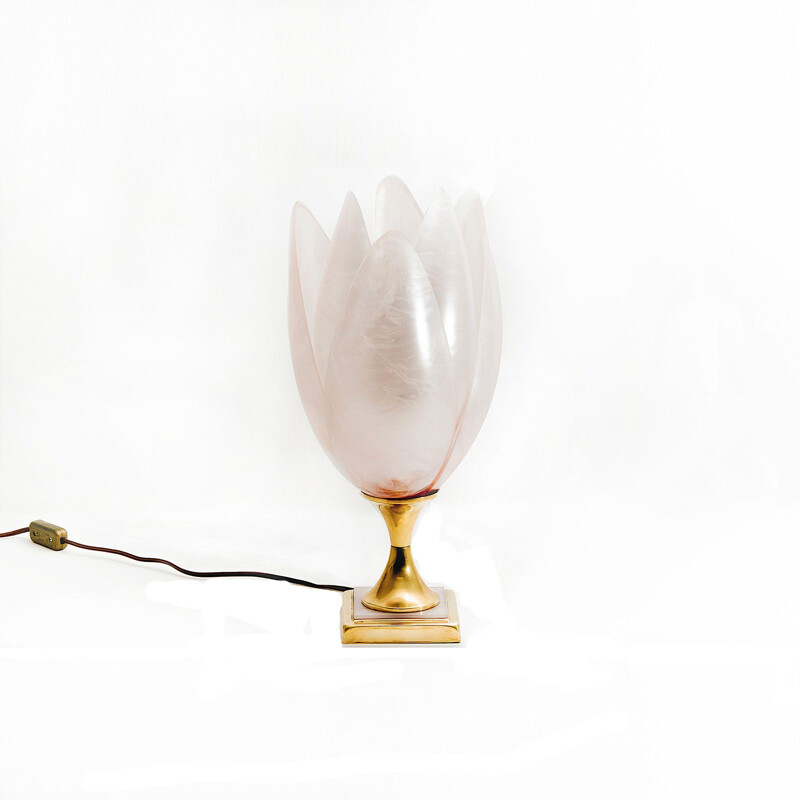 Vintage pink flower lamp by Rougier