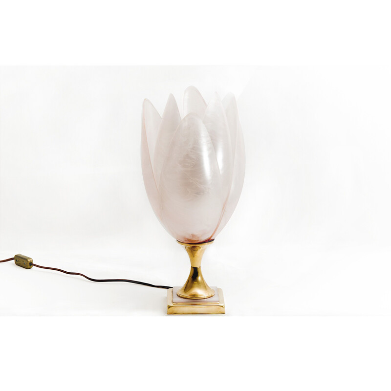 Vintage pink flower lamp by Rougier