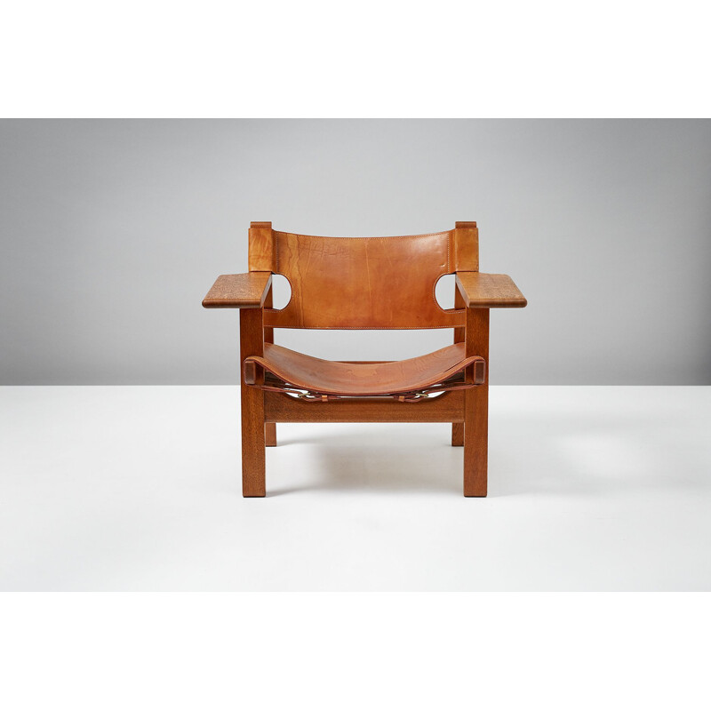 Vintage Spanish armchair in leather and oak by Borge Mogensen
