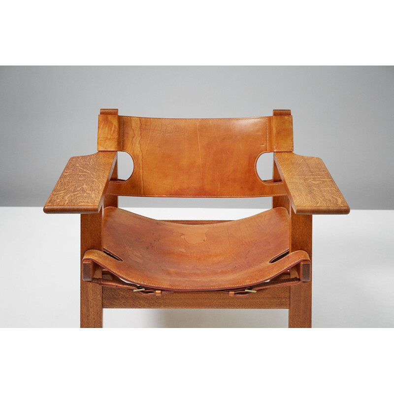 Fauteuil vintage espagnol en cuir et chêne par Borge Mogensen