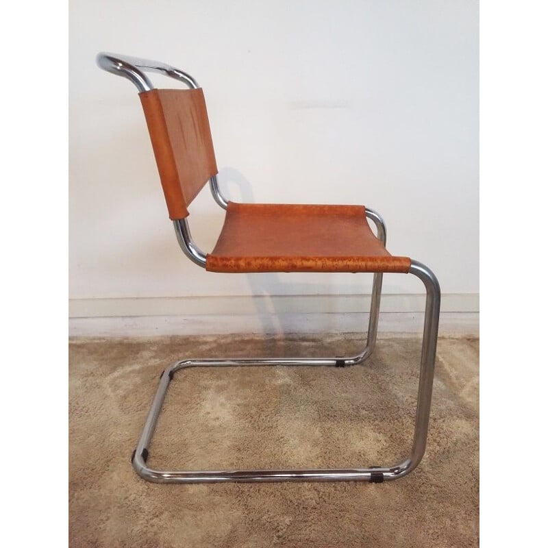 Suite de 4 chaises vintage B33 de Breuer en cuir et métal