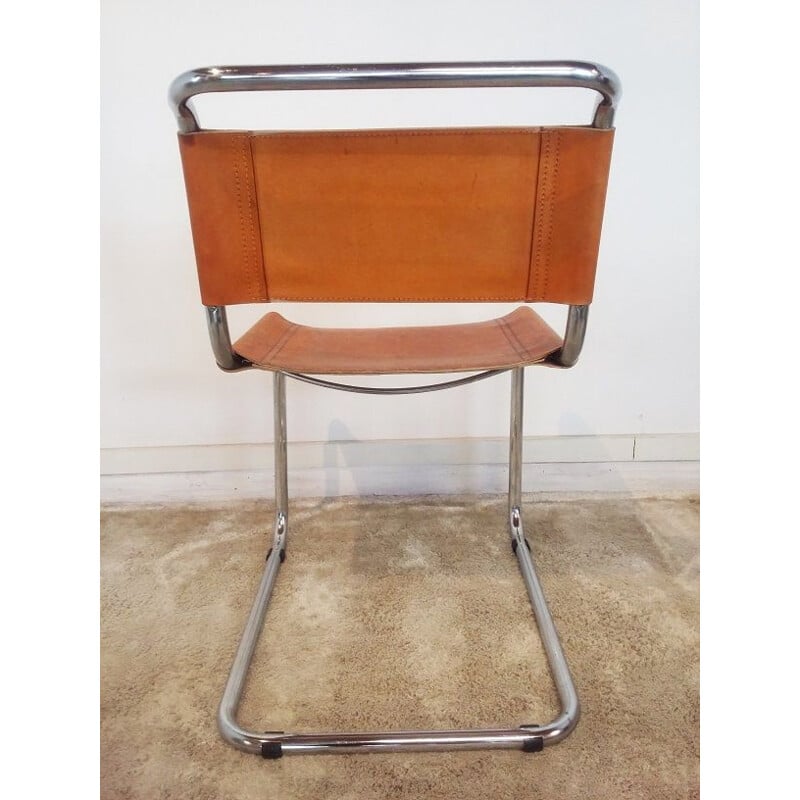 Suite de 4 chaises vintage B33 de Breuer en cuir et métal