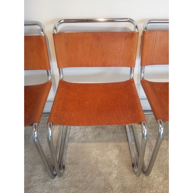 Set of 4 vintage vintage B33 chairs by Breuer in leather and metal