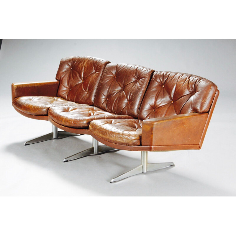 Canapé vintage en cuir et chrome 1950