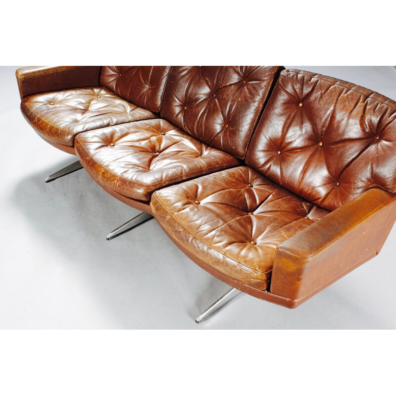 Vintage sofa in leather and chrome 1950