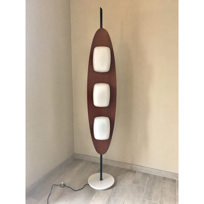 Vintage surf floor lamp in teak and marble 1960 