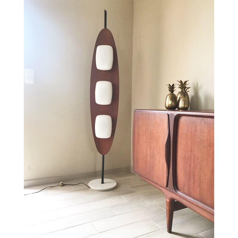 Vintage surf floor lamp in teak and marble 1960 