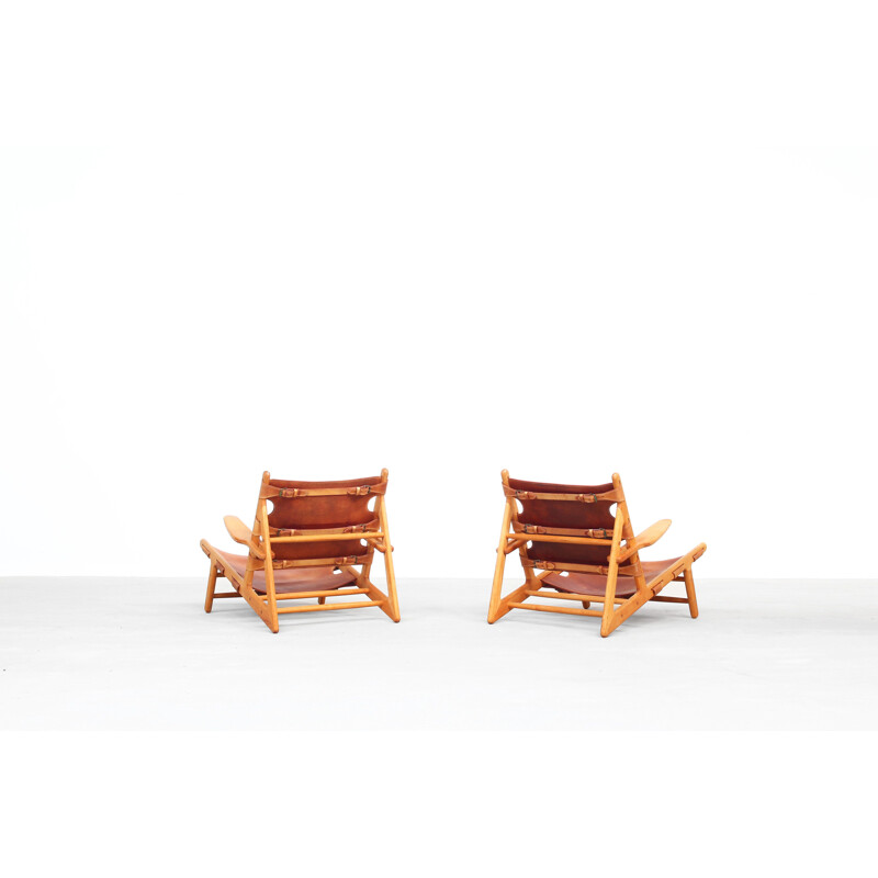 Pair of vintage Hunting Lounge Chairs by Børge Mogensen for Fredericia