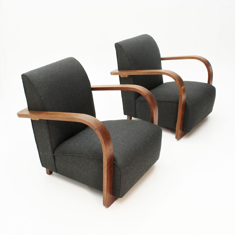 Pair of black Italian armchairs in wood