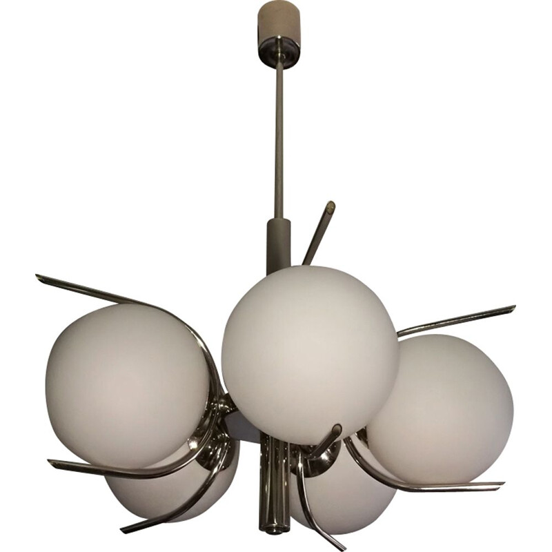 Vintage italian chandelier in opaline and silver 1970