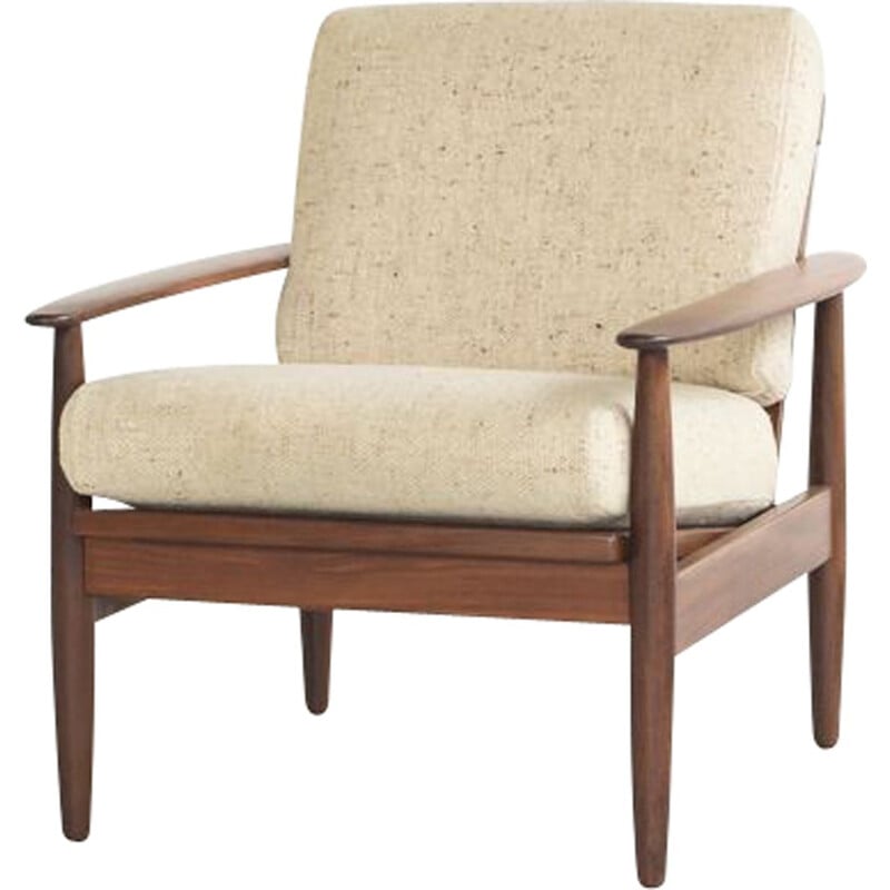 Vintage danish armchair in solid teak and white fabric 1960