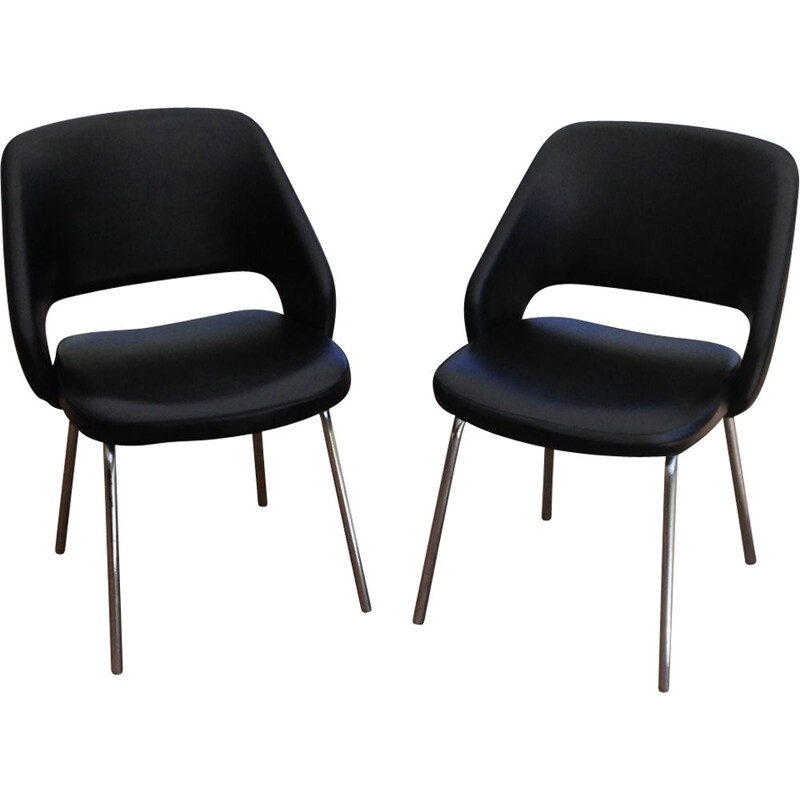 Pair of vintage chairs in black leatherette 1970