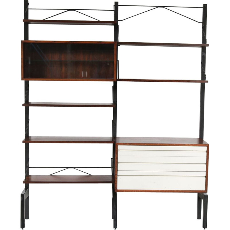 Vintage wall system by Cadovius in metal and rosewood 1960