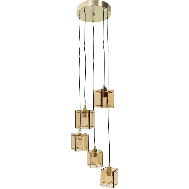 Vintage italian chandelier by Zero Quattro in glass and metal 1950s